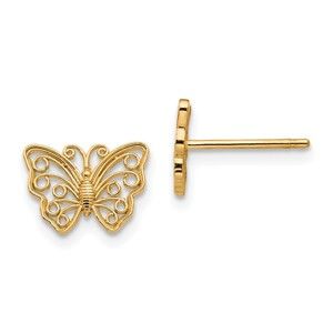 14k Yellow Genuine Gold Butterfly Post Earrings